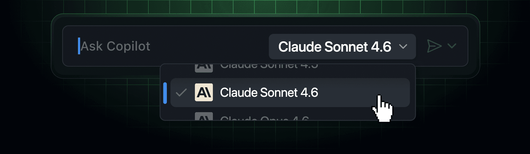 GitHub Copilot interface showing Claude Sonnet 4.6 in the model picker