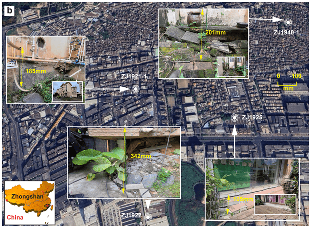 Field survey of land subsidence damage in Zhongshan, China