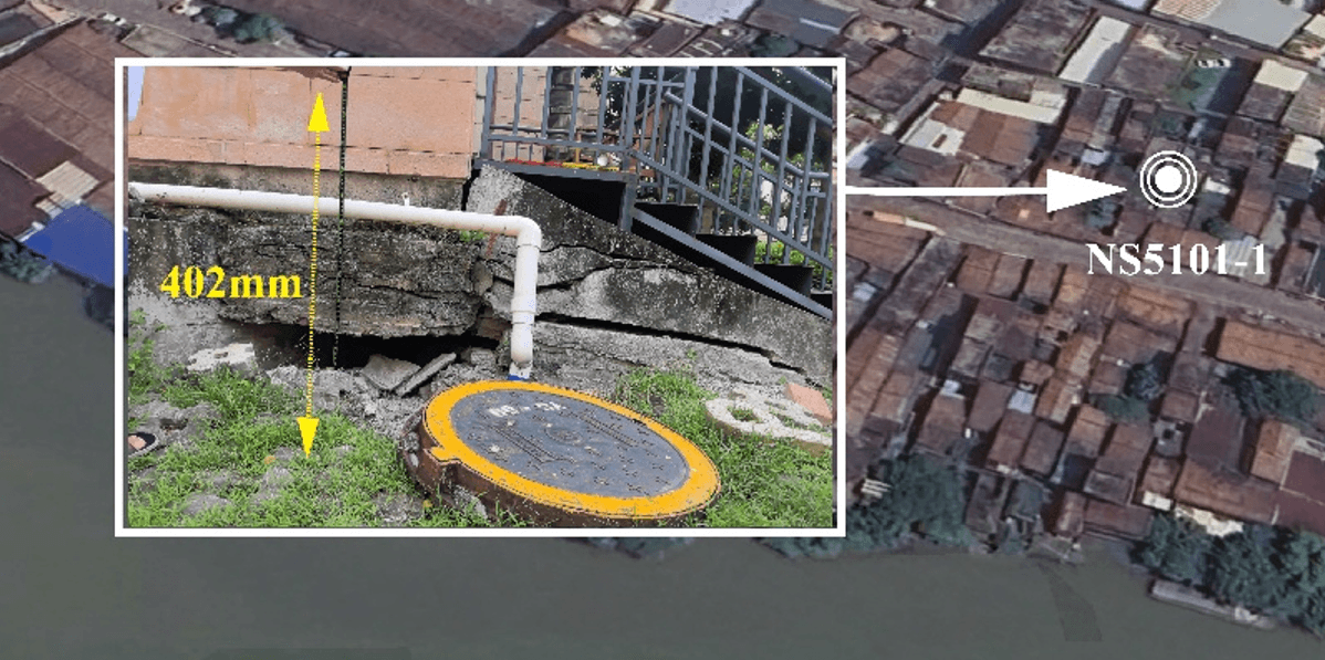 Example of land subsidence impacting urban infrastructure